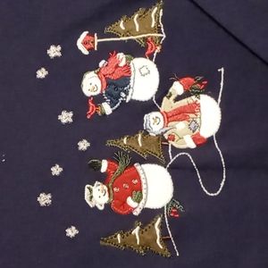 Croft & Barrow Navy Long Sleeve Mock Neck Snowman Top XL